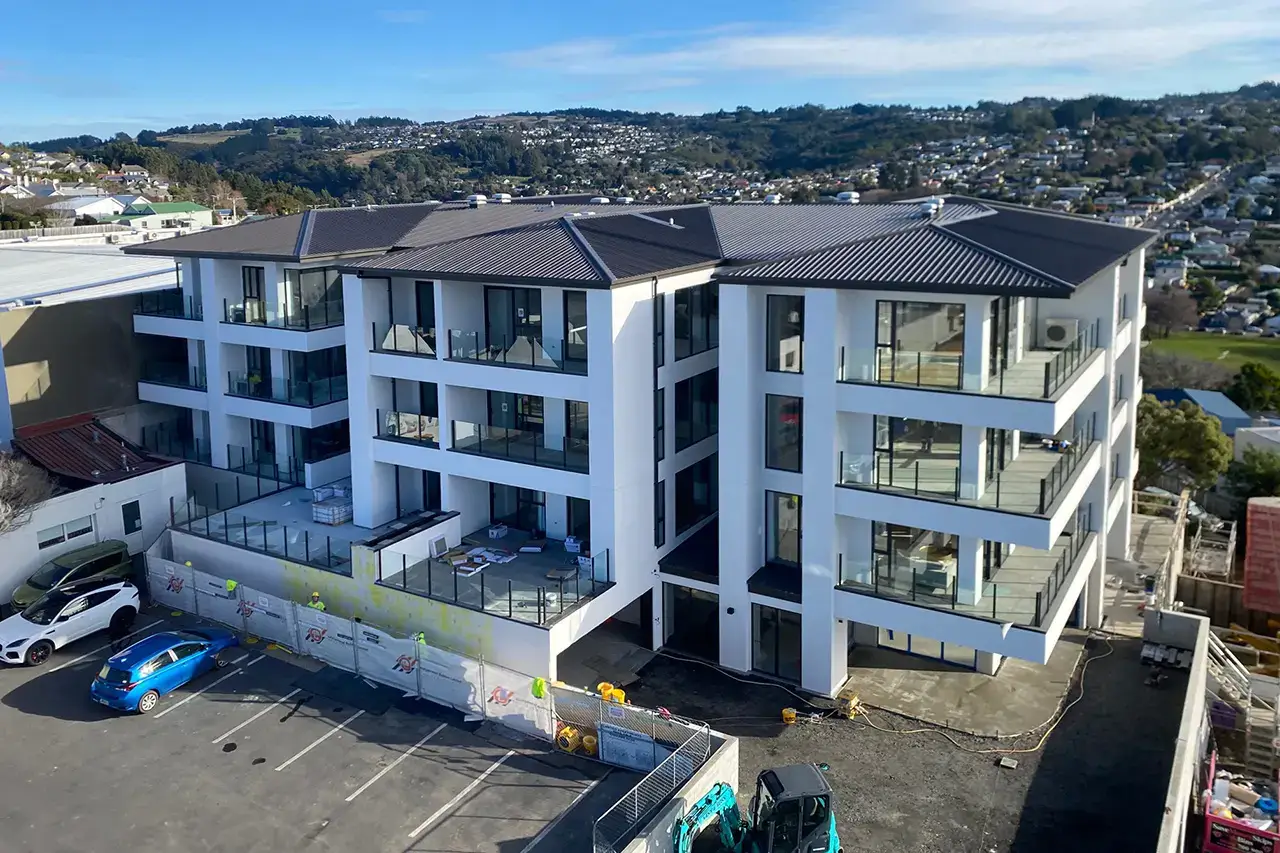 Aerial view of Oracle Residences in Dunedin